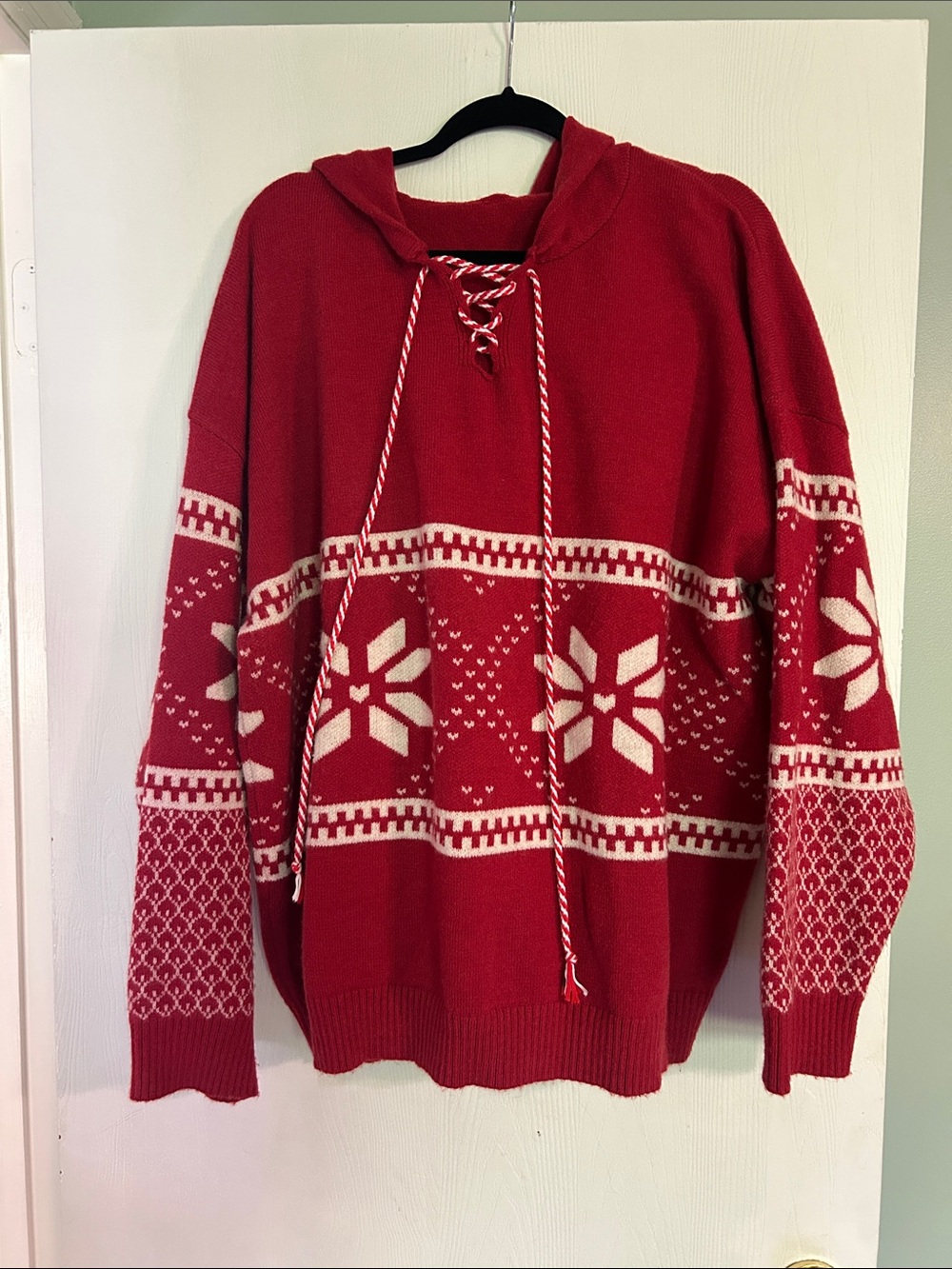 Cider Red Hooded Fair Isle Knit Pullover